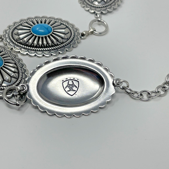 Ariat Womens Oval Concho Silver Chain Link Belt With Turquoise Stone Accents XL main image 7